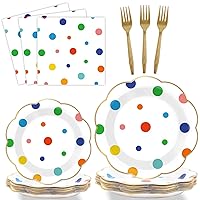 96 Pcs Colorful Birthday Plates and Napkins Colorful Polka Dots Party Supplies Rainbow Dots Tableware Table Decorations Confetti Plates Napkins Rainbow Party Favor for Baby Shower Wedding 24 Guests