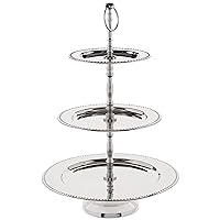 3-Tier Beaded Buffet Serving Stand, Silver, Large