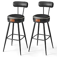 VASAGLE EKHO Collection - Bar Stools Set of 2, Bar Height Swivel Bar Stools with Back, Synthetic Leather with Stitching, Mid-Century Modern, 30-Inch Tall, Kitchen Home Bar, Ink Black