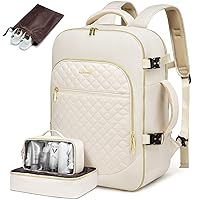 LOVEVOOK Carry on Backpack,40L Women, Airline Approved,Waterproof Large TSA, Travel 17inch Laptop Backpack Daypack with Anti-theft Pocket for Business Trip College Weekender,Beige