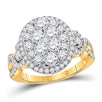 The Diamond Deal 14kt Yellow Gold Womens Round Diamond Oval Cluster Ring 1-1/2 Cttw