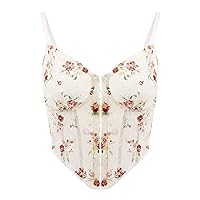 Mocure Women's Sexy Sleeveless Criss Cross Halter Crop Top See Through Mesh Lace Lingerie Bustier Rave Tank Top