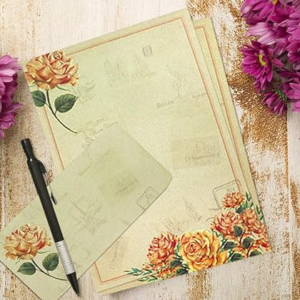 Stationary Paper and Envelopes Set Pack of 48 - Japanese Stationery Set Vintage Floral Letter Writing Paper - 8.5 x 11 Inch