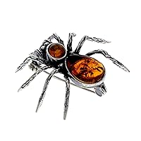 Genuine Baltic Amber & Sterling Silver Exclusive Spider Brooch - 4152