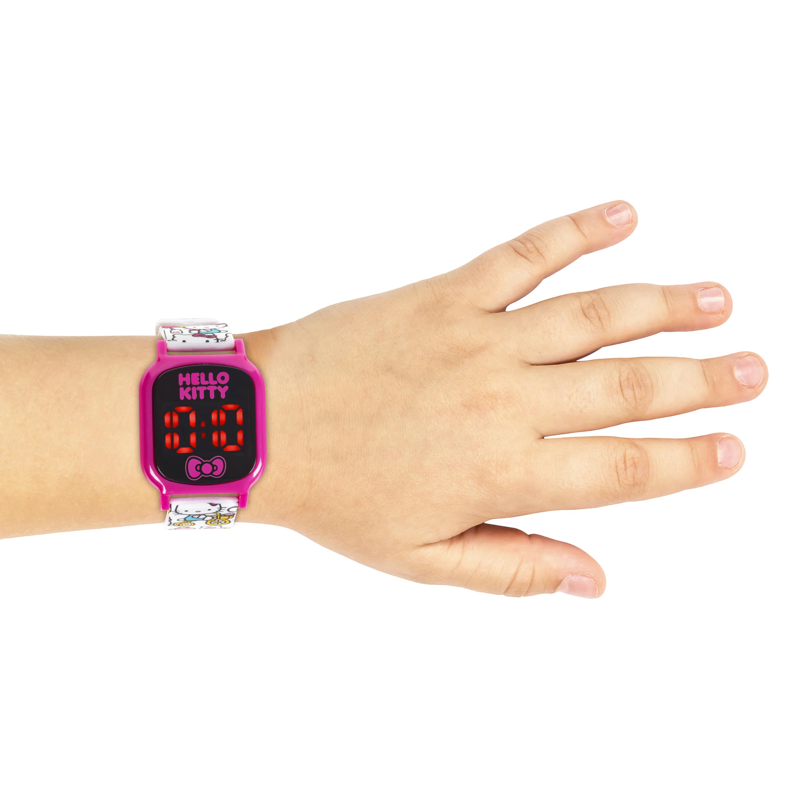 Accutime Hello Kitty Digital LED Quartz Kids Multicolor Watch for Girls with White Hello Kitty and Friends Band Strap (Model: HK4161AZ)