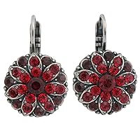 Silvertone Flower Mosaic Statement Floral Crystal Earrings, Red Burgundy 1029 1070