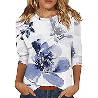 Women's Tops, Women's Fashionable Casual Three Quarter Sleeve Printed Collar Pullover Top