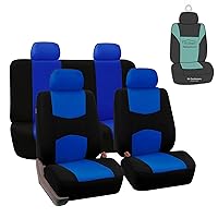 FH Group FB050114 Flat Cloth Seat Covers (Blue) Full Set with Gift – Universal Fit for Cars Trucks & SUVs