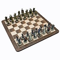 WE Games Dragon Chess Set - Handpainted Pieces & Walnut Root Board 21 in.