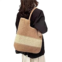 Women Straw Bag Summer Beach Bag Large Capacity Weave Handle Tote Bag Shopping Handbag Beige Top-Handle Bags