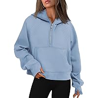WYNNQUE Womens Quarter Zip Pullover Cropped Hoodies Long Sleeve Fleece Half Zip Sweatshirts Fall Outfits Clothes