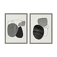 Sylvie 863 Abstract Rocks and 864 On The Rocks Framed Canvas Wall Art Set by Teju Reval of SnazzyHues, 2 Piece 18x24 Gray, Decorative Abstract Art Set for Wall