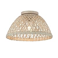 FR60073NR Basket Weave 1-Light Ceiling Light, Matte Black and Natural Rattan (13