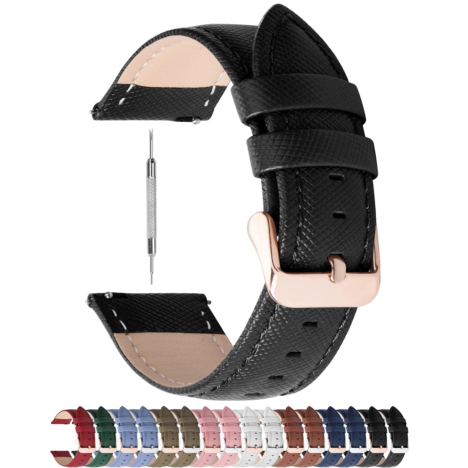 Fullmosa Cross Genuine Leather Watch Band 14mm 16mm 18mm 20mm 22mm 24mm, Quick Release Strap for Men and Women, Fits Samsung Galaxy Watch 5/4/3,Garmin Watch,Huawei,Fossil,Seiko,Citizen,Ticwatch