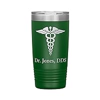 Personalized Dentist Tumbler With Name - Dentist Gift - 20oz Insulated Engraved Stainless Steel DDS Cup Green