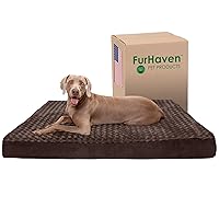 Furhaven Cooling Gel Dog Bed for Large Dogs w/ Removable Washable Cover, For Dogs Up to 125 lbs - Ultra Plush Faux Fur & Suede Mattress - Chocolate, Jumbo Plus/XXL