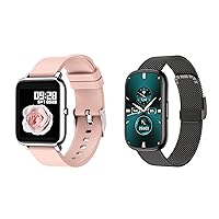 KALINCO 2 Pack Smart Watch and Fitness Tracker Bundle: P22 Pink, P76 Stainless Black with Heart Rate, Blood Oxygen Monitoring
