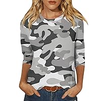 Dressy Tops for Women, Women's Fashion Casual Round Neck 3/4 Sleeve Loose Printed T-Shirt Women's Top Regular