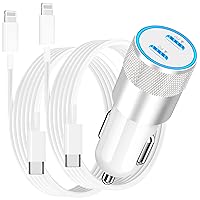 [Apple MFi Certified] iPhone Car Charger Fast Charging, Caiinei 60W Dual USB-C Power Car Charge Adapter + 2 Pack 6FT Type-C to Lightning Cable Quick Charging for iPhone 14 13 12 11 Pro/XS/XR/X/SE/iPad
