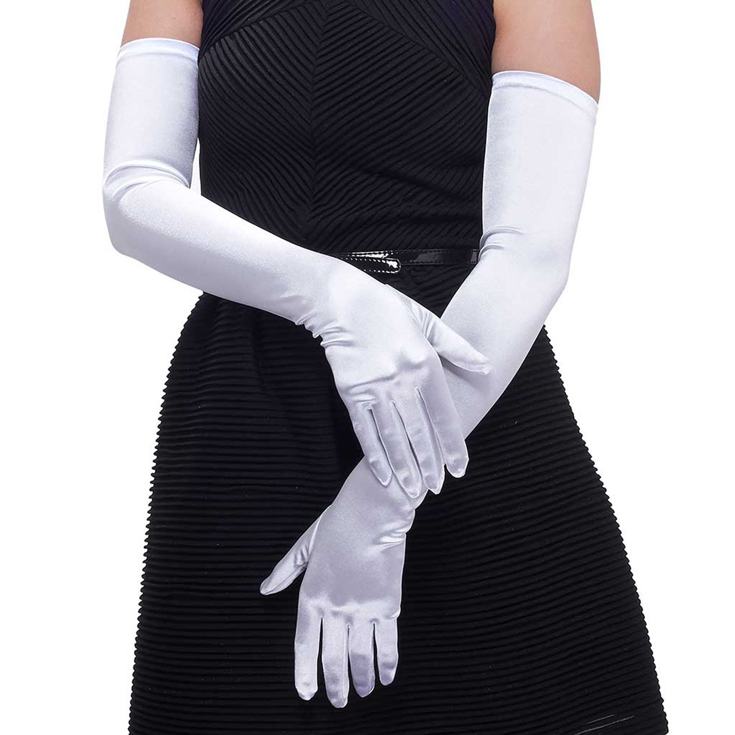 Long Opera Party Gloves for Women 1920s 20s Satin Gloves Costumes Elbow Length Bridal Evening Dress, 22 inches