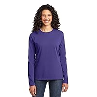 Port & Company Ladies Long Sleeve 100% Cotton T-Shirt, Purple, Large