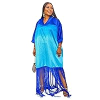 Womens Sexy Plus Size V-Neck Long Sleeve Tassel Maxi Dress Loose Casual Long Dress Shirt Dress