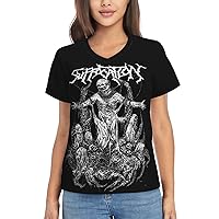 Suffocation T Shirt Woman's Fashion Classic Short Sleeve V-Neck T Shirts Summer Casual Loose Tee Tops