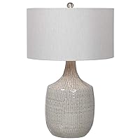 MY SWANKY HOME Elegant Modern Stripe Light Gray Ceramic Table Lamp Graphic Pattern White Silver