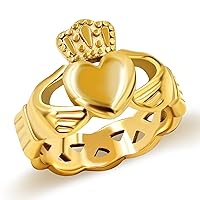 Uloveido Gold Plated Hand Heart Irish Claddagh Ring Love Loyalty Celtic Knot Rings Stainless Steel Wedding Bands