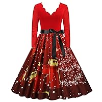 Women's Fall Dresses 2023 Fashion Christmas Casual Slim Print Hem Long Sleeve Dress, S-3XL
