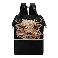 Highland Cow Diaper Bag for Women Large Capacity Daypack Waterproof Mommy Bag Travel Laptop Backpack