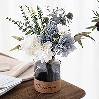 Fake Flowers Blue White Hydrangea Artificial Flowers with Vase, Farmhouse Coffee Table Decor, Faux Silk Flowers for Home Dining Table Decoration, Kitchen Bathroom Plant Decor