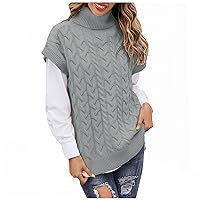 Women's Turtleneck Cable Sweater Casual Short Sleeve Fall Vest Knit Pullover 2023 Fashion Solid Jumpers Tank Clothes