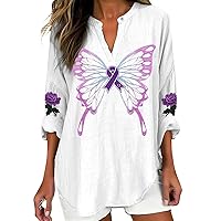 Women's Fashion V Neck Long Sleeved Purple Floral Printed Top Tunics for Women