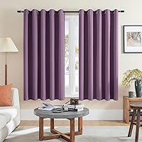 Rutterllow 2 Panels Room Darkening Curtains & Drapes for Bedroom - Grommet Solid Textured Window Treatment Thermal Blackout Curtain for Living Room/Patio (Purple, 70 inch Width x 63 inch Length)