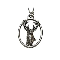 White Tailed Stag Deer Head Large Oval Pendant Necklace