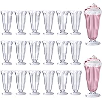 Mifoci 20 Pcs Milkshake Glasses 16 oz Old Fashioned Soda Glass Footed Ice Cream Cups Clear Shatterproof Sundae Glasses Thick Plastic Fountain Glasses for Juice Sundae Milk Tropical Drinks Party