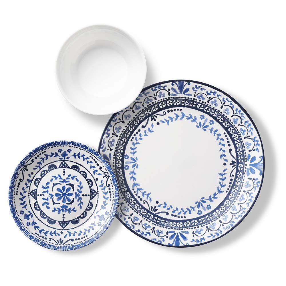 Corelle Vitrelle 18-Piece Service for 6 Dinnerware Set, Triple Layer Glass and Chip Resistant, Lightweight Round Plates and Bowls Set, Portofino