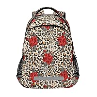 Red Flower and Leopard Backpacks Travel Laptop Daypack School Book Bag for Men Women Teens Kids