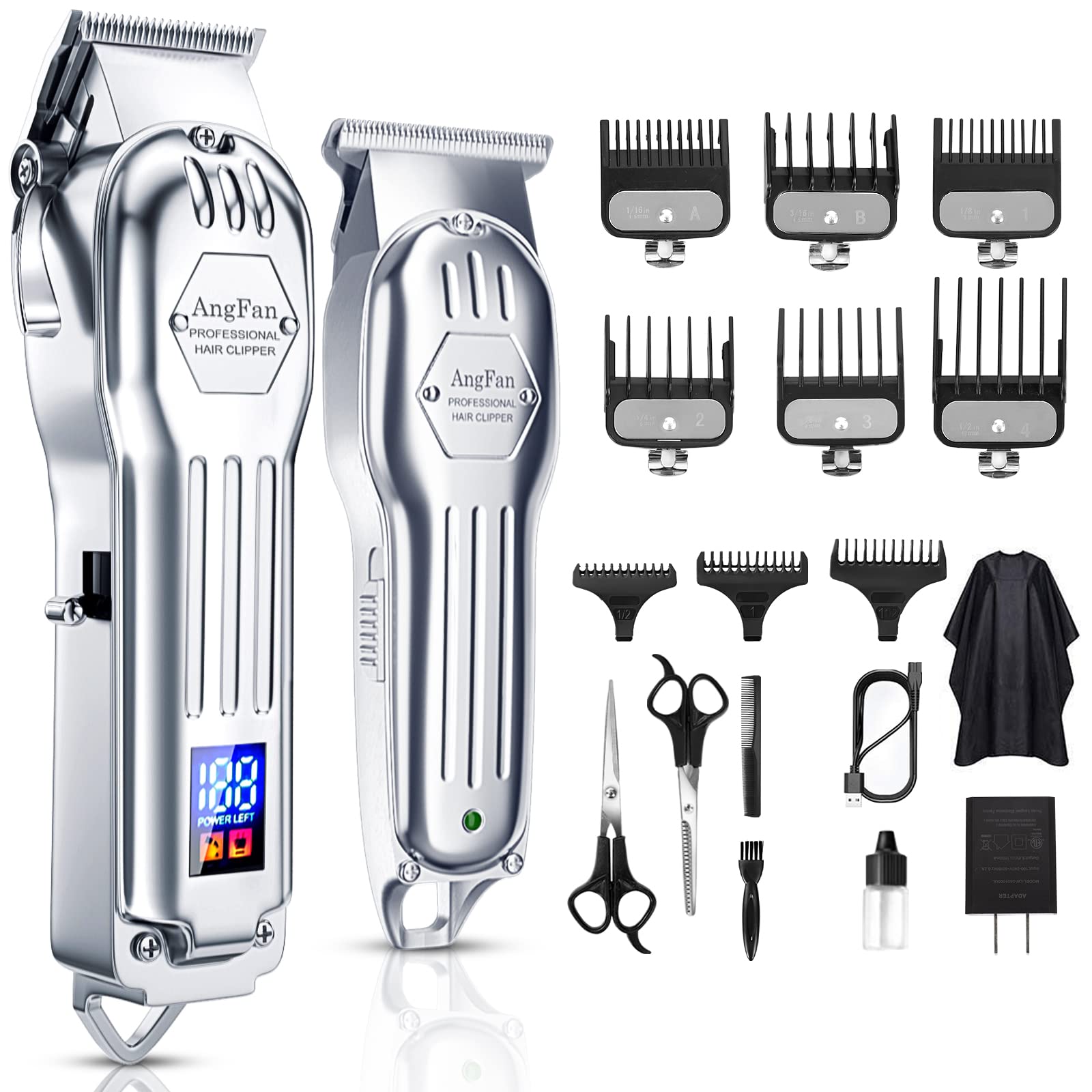Hair Clippers for Men Full Metal Close Cutting T-Blade Trimmer Kit with LED Display Professional Cordless Hair Cutting Kit Beard Trimmer Barbers Men Kids Clipper Set Grooming Kit (with charger)