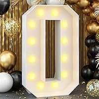 Marquee Light up Number 0 4ft Marquee Numbers with Lights for Birthday Party Large Mosaic Frame Letter 0 Cardboard Pre-Cut Giant Cut-Out Thick Foam Board Sign Diy Boys Girls Decorations Anniversary