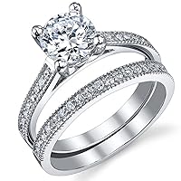 1.25 Carat Round Brilliant Cubic Zirconia Sterling Silver 925 Wedding Engagement Ring Band Set Sizes 4 to 11