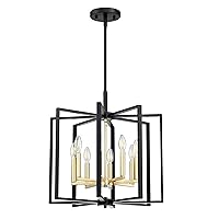 Farmhouse Rustic 8 Light Gold Vintage Hanging Industrial Kitchen Island Pendant Ceiling Light Fixture Black Finish for Dining Room Hallway Entryway Bedroom