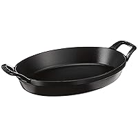 Staub Cast Iron 11-inch x 8-inch Oval Baking Dish - Matte Black, Made in France