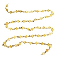 Yellow Sapphire 3MM Faceted Rondelle Gemstone Beaded Rosary Chain by Foot For Jewelry Making - 24K Gold Plated Over Silver Handmade Beaded Chain Connectors - Wire Wrapped Bead Chain Necklaces