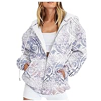 Zip Up Hoodies for Women Vintage Floral Graphic Hooded Pullover Y2K Oversized Drawstring Sweatshirt Jacket with Pocket