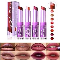 4 pcs Dual-Colour Lipstick Pearlescent Lip Liner, Matte Plumping Natural Lip, Moisturizing Long-Lasting Lip Gloss Makeup Set for Women (A) #1#3#5#7