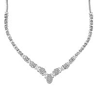 .925 Sterling Silver 1/4 Carat Round Diamond Cluster Graduated V Alternating XO 18” Statement Pendant Necklace (I-J Color, I3 Clarity)