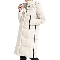 Orolay Women's Thickened Long Down Jacket Winter Down Coat Hooded Puffer Jacket with Side Zipper