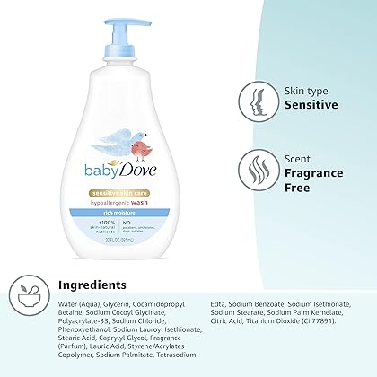 Baby Dove Sensitive Skin Care Baby Wash For Baby Bath Time Rich Moisture Tear-Free and Hypoallergenic, 20 oz (Packaging May Vary)